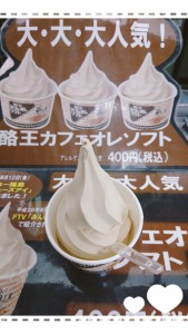 生クリーム・・・ではなくソフトクリームですが♡ 福島県民が愛する酪王カフェオレのソフトクリームです。 美味しくてあっという間になくなっちゃいました(￣∇￣;)